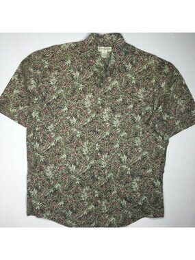 Banana Republic Mens Button Up Short Sleeve Collared Shirt Green Palm Size Large